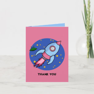 Rocket blue pink Thank You Note Card