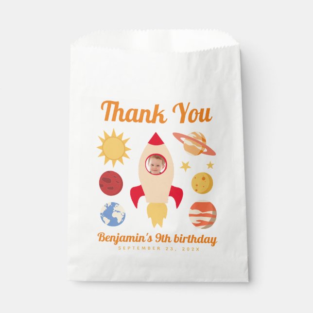 Rocket Boy Photo Birthday Outer Space Planets Favour Bags (Front)