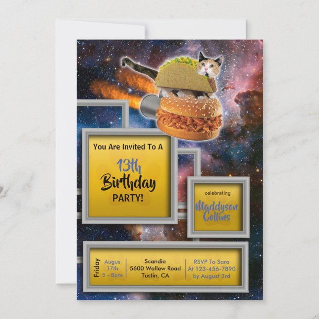 Rocket Cat Delivery Funny Invitation (Front)