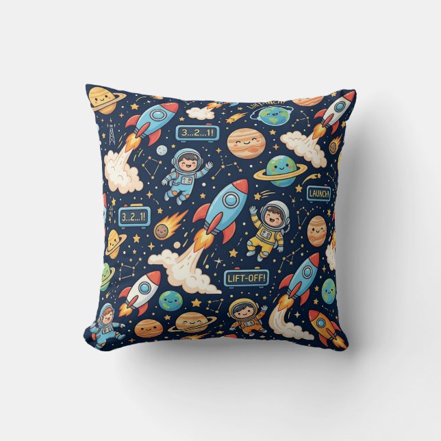 Rocket Countdown Pillow – Space Rocket Pattern (Front)