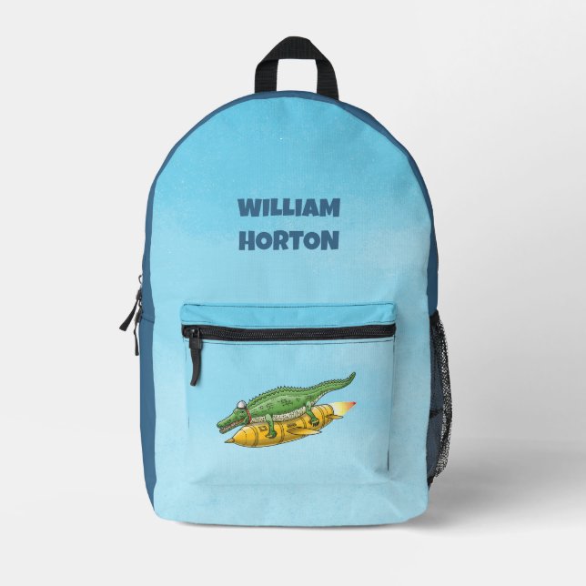 Rocket Crocodile Printed Backpack (Front)