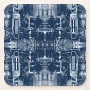 Rocket Design Blueprints Technical Drawing Square Paper Coaster