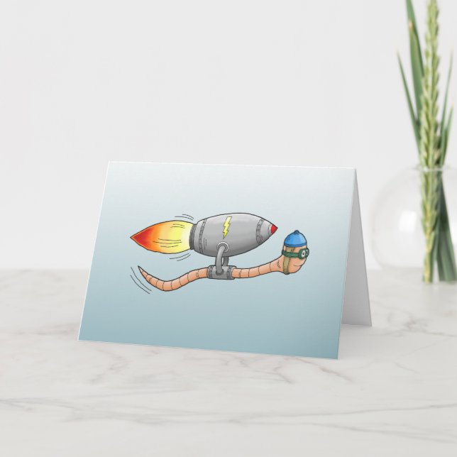Rocket Earthworm Birthday Invitation (Front)