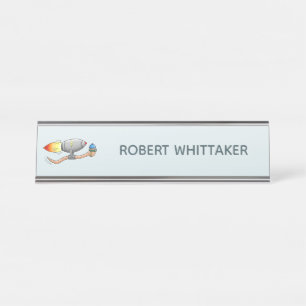 Rocket Earthworm Jetpack Ride Desk Name Plate