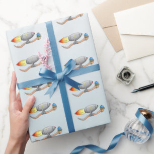 Rocket Earthworm Wrapping Paper