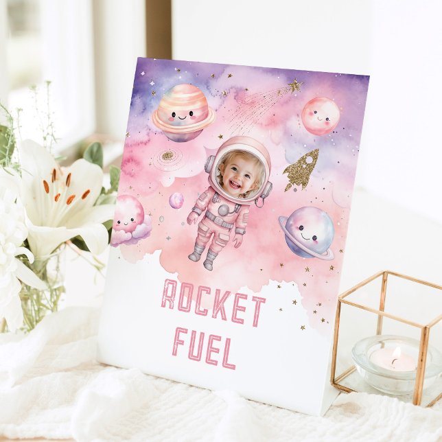 Rocket Fuel Outer Space planets Girl birthday Pedestal Sign (Creator Uploaded)