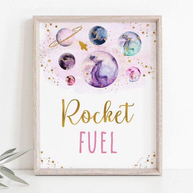 Rocket Fuel Pink Gold Space Birthday Poster (Creator Uploaded)
