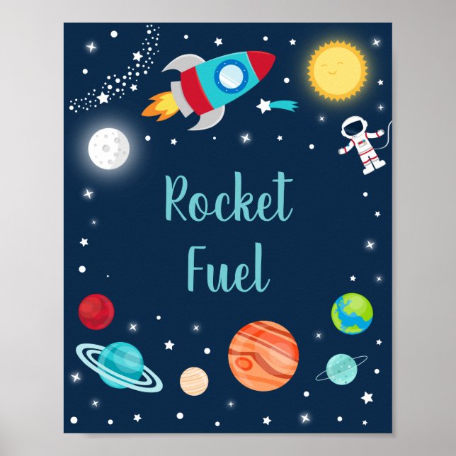 Rocket Fuel Space Rocket Ship Planets Birthday Poster (Front)