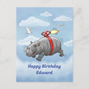 Rocket Hippo Birthday Postcard