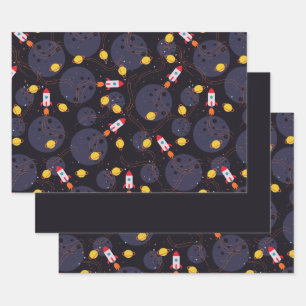 Rocket in Space Wrapping Paper Sheet