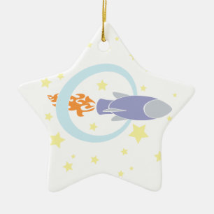 Rocket Kids Retro Space Ship Ceramic Tree Decoration