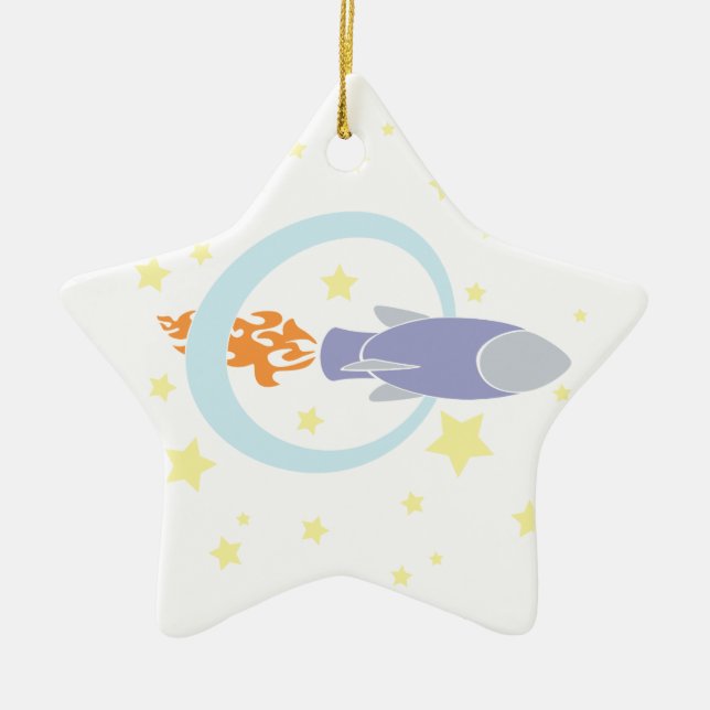 Rocket Kids Retro Space Ship Ceramic Tree Decoration (Front)