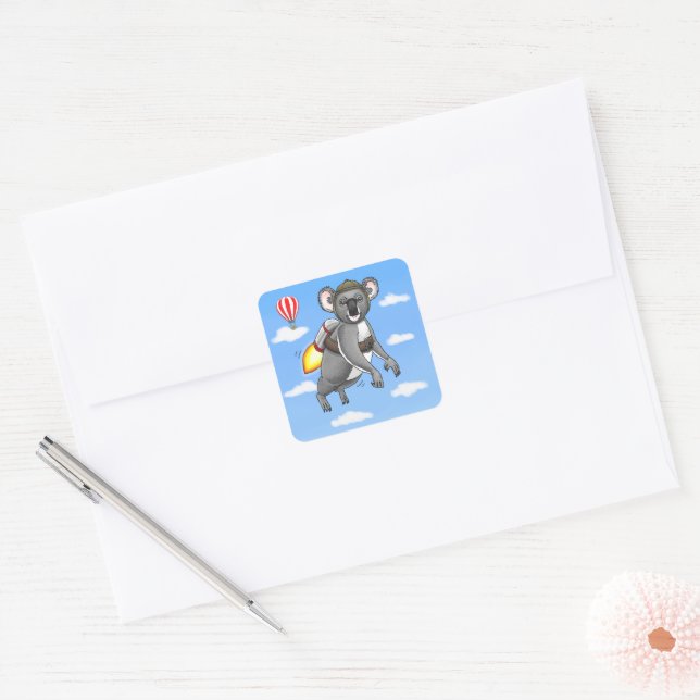 Rocket Koala Birthday Square Sticker (Envelope)