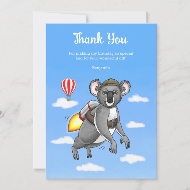 Rocket Koala Birthday Thank You Card (Front)