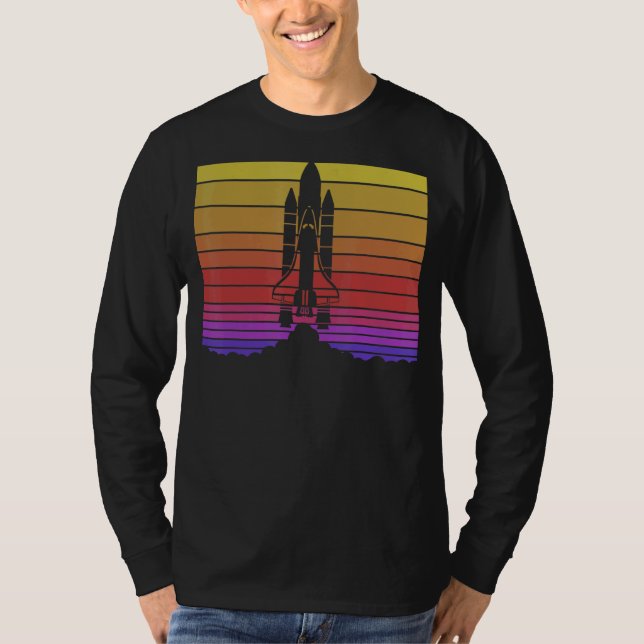 Rocket Launch Blast Off Astronomy Retro Space Shut T-Shirt (Front)