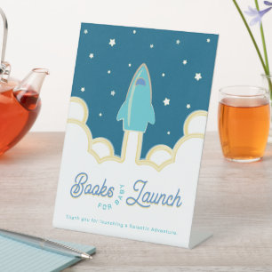 Rocket Launch Books for Baby Teal Pedestal Sign