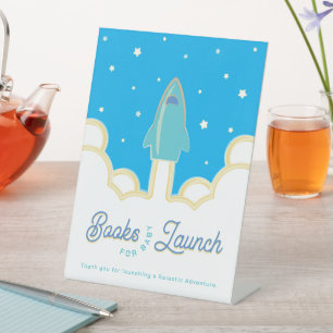 Rocket Launch Books for Baby Teal & Sky Blue Pedestal Sign