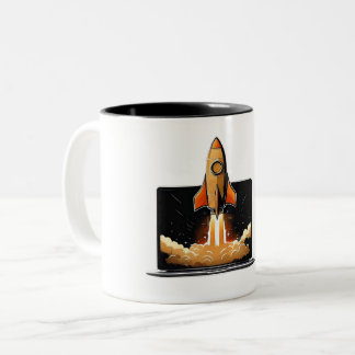 Rocket Launch Laptop Startup Entrepreneur Online B Two-Tone Coffee Mug