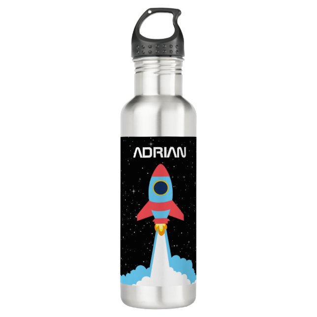 Rocket Launching in Outer Space Custom Name 710 Ml Water Bottle (Front)