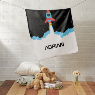 Rocket Launching in Outer Space Custom Name  Baby Blanket