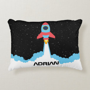 Rocket Launching in Outer Space Custom Name Decorative Cushion