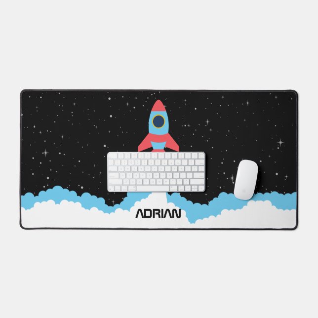 Rocket Launching in Outer Space Custom Name Desk Mat (Keyboard & Mouse)