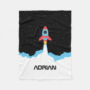 Rocket Launching in Outer Space Custom Name Fleece Blanket