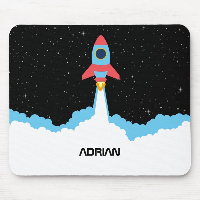 Rocket Launching in Outer Space Custom Name Mouse Mat (Front)