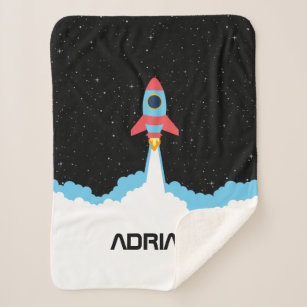 Rocket Launching in Outer Space Custom Name Sherpa Blanket