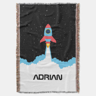 Rocket Launching in Outer Space Custom Name  Throw Blanket
