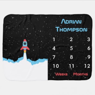 Rocket Launching in Outer Space Milestone Baby Blanket