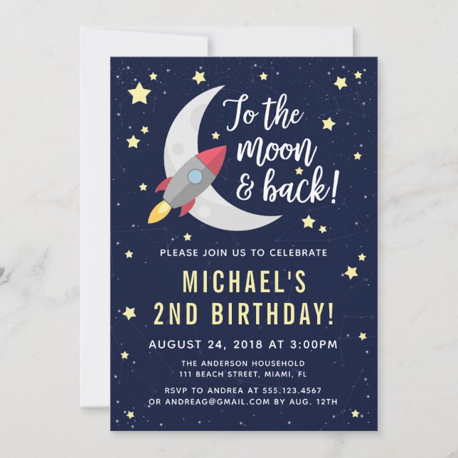 Rocket Moon Birthday Party Invitation (Front)
