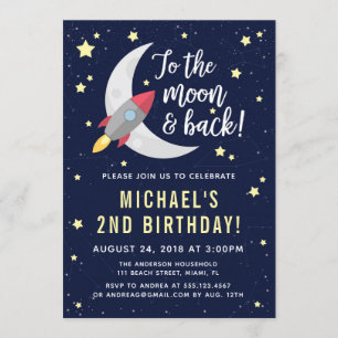 Rocket Moon Birthday Party Invitation