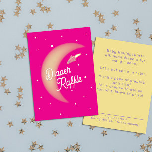 Rocket & Moon Diaper Raffle Pink Enclosure Card
