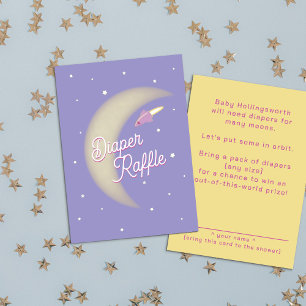 Rocket & Moon Diaper Raffle Purple Enclosure Card