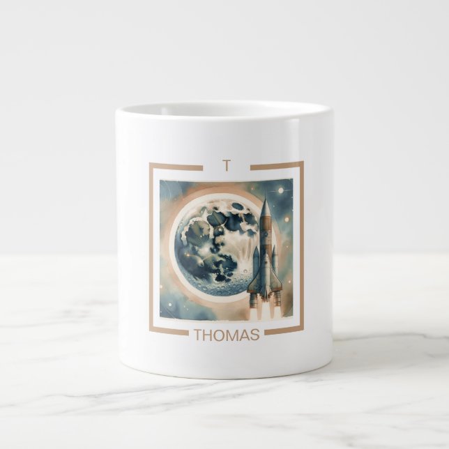 Rocket Moon Space Monogram  Large Coffee Mug (Front)