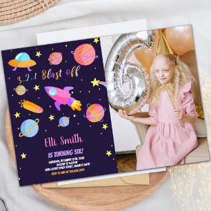Rocket Outer Space Birthday Invitations with photo