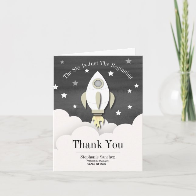 Rocket Outer Space Graduation  Thank You Card (Front)