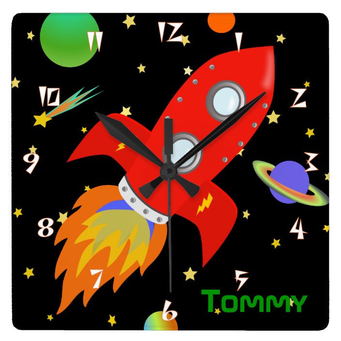 Rocket Personalised Wall Clock Zazzle.co.uk