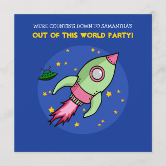 Rocket pink green Birthday Invitation