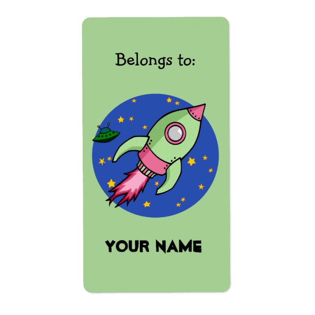 Rocket pink green Bookplate Label (Front)