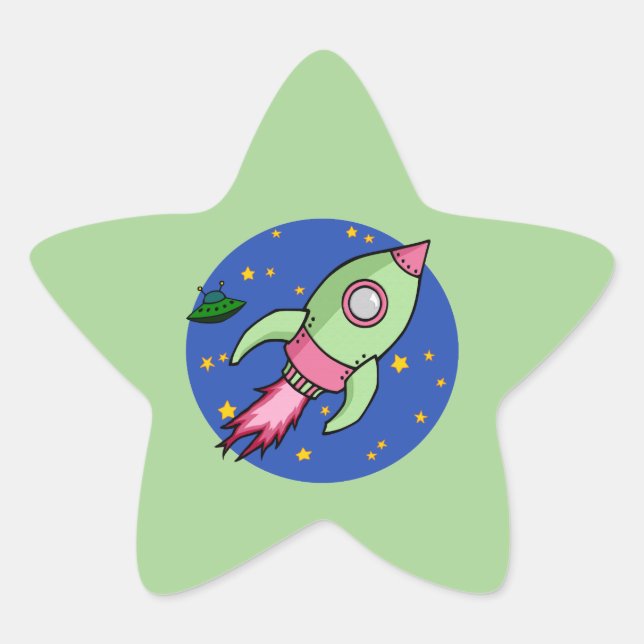 Rocket pink green Star Sticker (Front)
