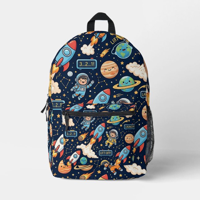 Rocket Planet Countdown Backpack Cute Space Design (Front)