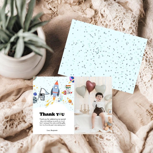 Rocket planets galaxy & outer space thank you card (Creator Uploaded)