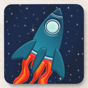 Rocket Postcard Favour Tags Coaster