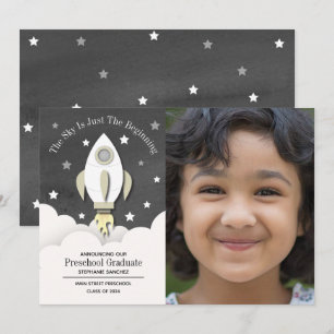 Rocket Preschool Graduation Photo Invitation
