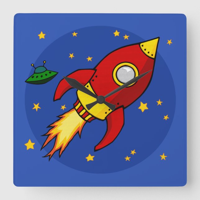 Rocket red Square Wall Clock (Front)