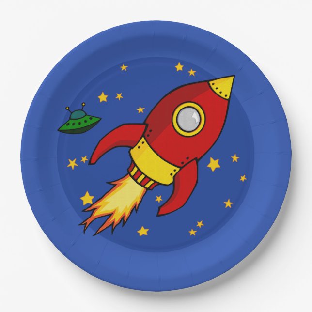 Rocket red yellow 9" Paper Plate (Front)