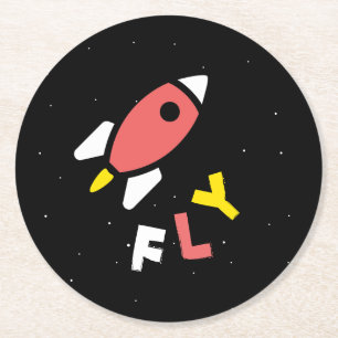 Rocket - Red & Yellow Abstract Pop Art. FLY! Round Paper Coaster