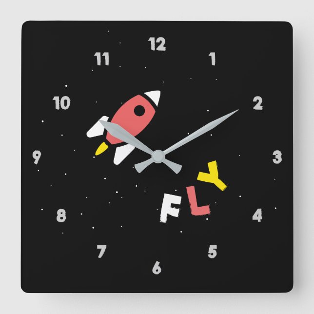 Rocket - Red & Yellow Abstract Pop Art. FLY! Square Wall Clock (Front)